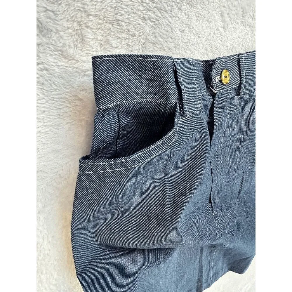 Vintage 1970s Denim Mid Length Skirt 100% Cotton NWT A Line Size 14/ 28